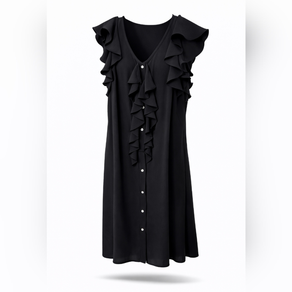 Black Midi Dress w/ Silver Buttons — Ashley Stewart | Plus Size